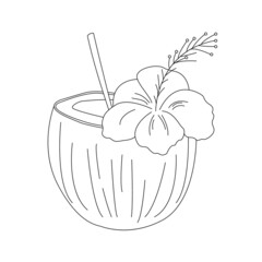Coconut milk line art illustration. Cocktail. Outline. Vector, isolated