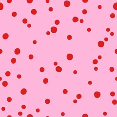 Seamless abstract pattern. Red dots . Pink background. vector texture. fashionable print for textiles, wallpaper and packaging.