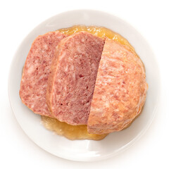 Canned sliced pork luncheon meat.