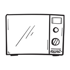 Hand drawn microwave oven icon in doodle style isolated