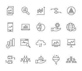 Data analysis line icon business research technology market. Vector data analysis compute statistic finance