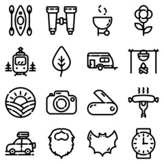 Camping Flat Icon Set Isolated On White Background