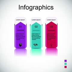 Business data visualization, infographics. Scheme of process elements with the help of graphics, diagrams in three stages, numbers. Business vector for presentation