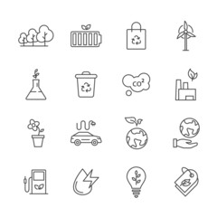 Eco line environmental icon recycle energy vector earth tree thin leaf eco line symbol