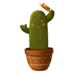 funny cactus portrait, character design clipart, caricature illustration