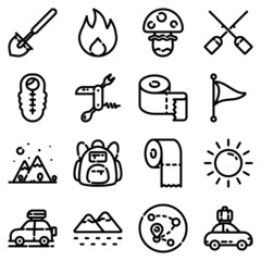 Camping Flat Icon Set Isolated On White Background