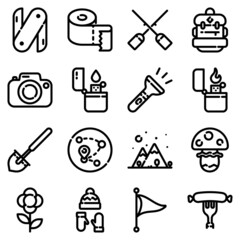 Camping Flat Icon Set Isolated On White Background