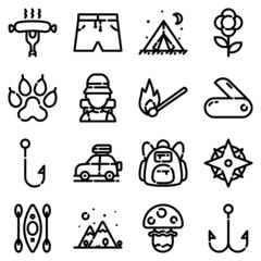 Camping Flat Icon Set Isolated On White Background