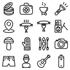 Camping Flat Icon Set Isolated On White Background