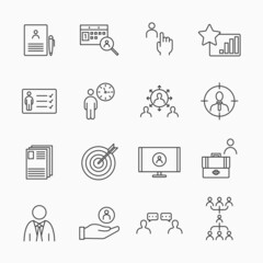 Business headhunting line icon job professional team work search. Human career vector line icon set head hunting symbol