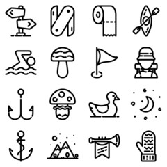 Fototapeta premium Camping Flat Icon Set Isolated On White Background