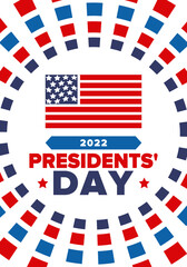 Happy Presidents' Day in February. Celebrated in United States. Washington's Birthday. Federal holiday in America. Patriotic american vector illustration. Poster, banner and background