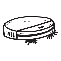 Hand drawn robot vacuum cleaner icon in doodle style isolated