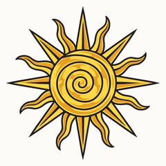Yellow sun with twisted elements icon