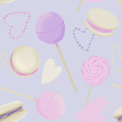 Seamless pattern with illustration of Candys in pink violet color