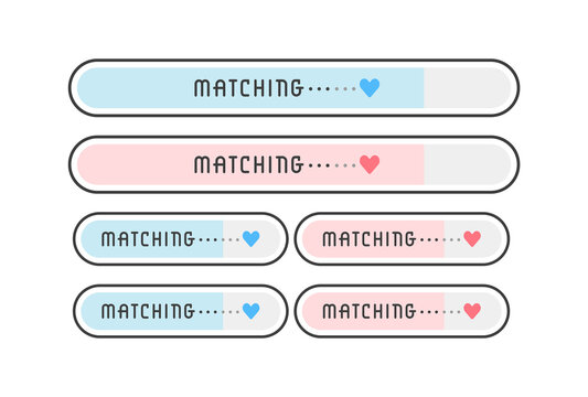 matchingの文字とハートのマーク入りプログレスバーのセット - 恋愛・婚活・マッチングアプリのイメージ