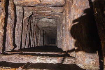 Underground gold mine vertical shaft wooden