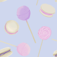 Seamless pattern with illustration of Candys in pink violet color
