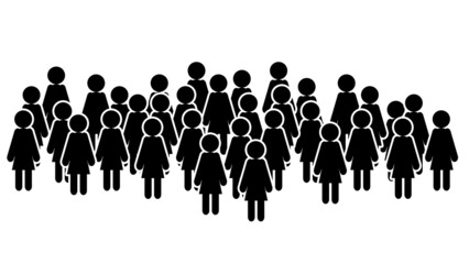 Crowd of people, black icons isolated on white background