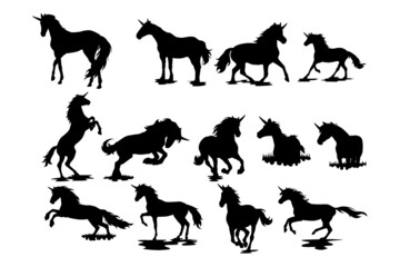 Set of silhouettes of unicorn