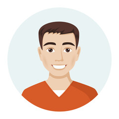 Male avatar, portrait of a young brunette male. Vector illustration of male character in modern color style