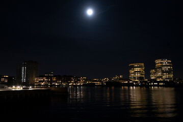 Fototapeta na wymiar Copenhagen Harbour by light from the full moon