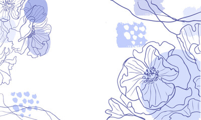 Abstract purple background in a trendy very peri palette. Minimalist leaves and plants banner with space for text