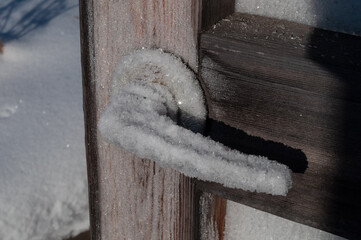 Frost on the door handle. Stop covid19.