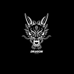 Head dragon flat color logo template vector illustration