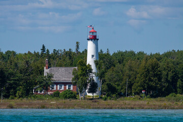 Saint Helena Lighthouse On An Island On Lake Michigan