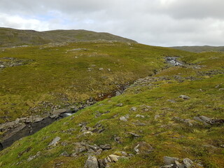 open green mountain landscape on the magerisland in northern norway