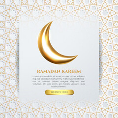Naklejka na ściany i meble ramadan kareem social media template with white gold patern background