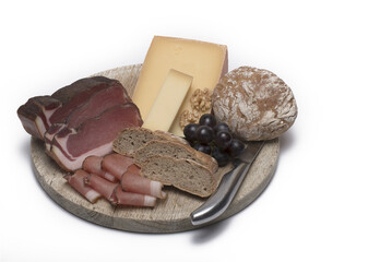 bacon cheese South Tyrolean bread white background