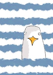 funny bird seagull illustration isolated on blue stripes