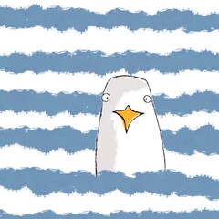 funny bird seagull illustration isolated on blue stripes