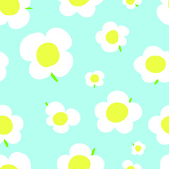 Seamless Pattern Vector Hand Draw Flower On Blue Plastel Color Background
