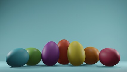 Composition of 3D Rendering Easter eggs Background