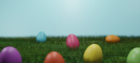 Fototapeta na wymiar Composition of 3D Rendering Easter eggs Background