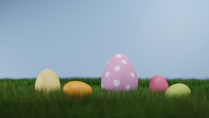 Composition of 3D Rendering Easter eggs Background