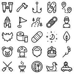 Camping Flat Icon Set Isolated On White Background