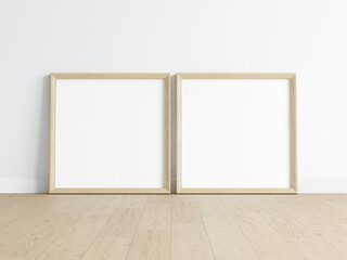 Two square wooden frames mockup, poster mockup, print mockup, 3d render