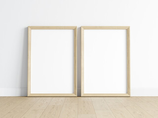 Two wooden frames mockup, poster mockup, print mockup, 3d render