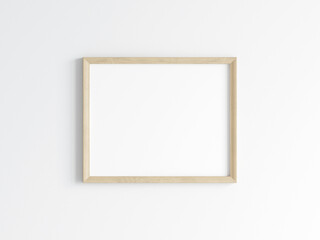 Horizontal wooden frame on the wall, poster mockup, print mockup, 3d render