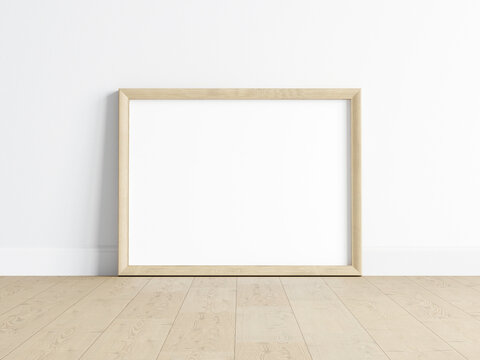 Horizontal wooden frame mockup, poster mockup, print mockup, 3d render