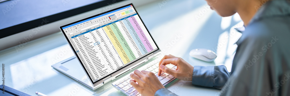 Poster analyst employee working with spreadsheet