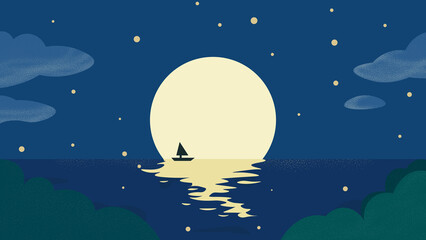 Ship on the background of the moon