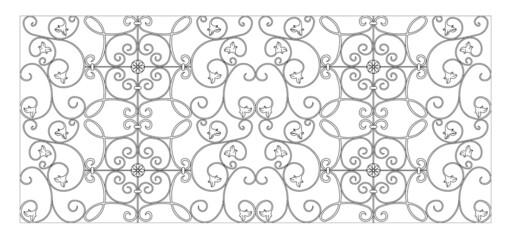 Decorative pattern based on flora design and combined with geometry. 2D pattern using CAD design in black and white.