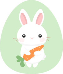 White cartoon easter bunny with carrot. Vector illustration
