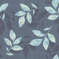 Leaves seamless watercolor pattern. Prints of abstract branches with leaves repeating seamless pattern. Digital hand drawn picture with watercolor texture. endless motif for textile decor and design