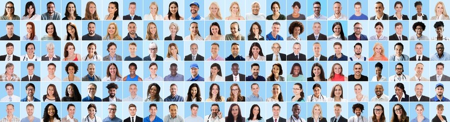 People Headshot Face Collage. Diverse Avatars